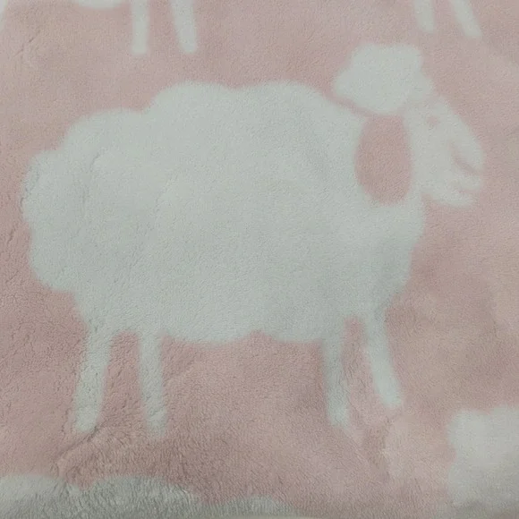 Nordstrom Baby Blanket Pink White Sheep Lamb Satin Trim Edges Lovey 28" x 38" - Picture 5 of 6